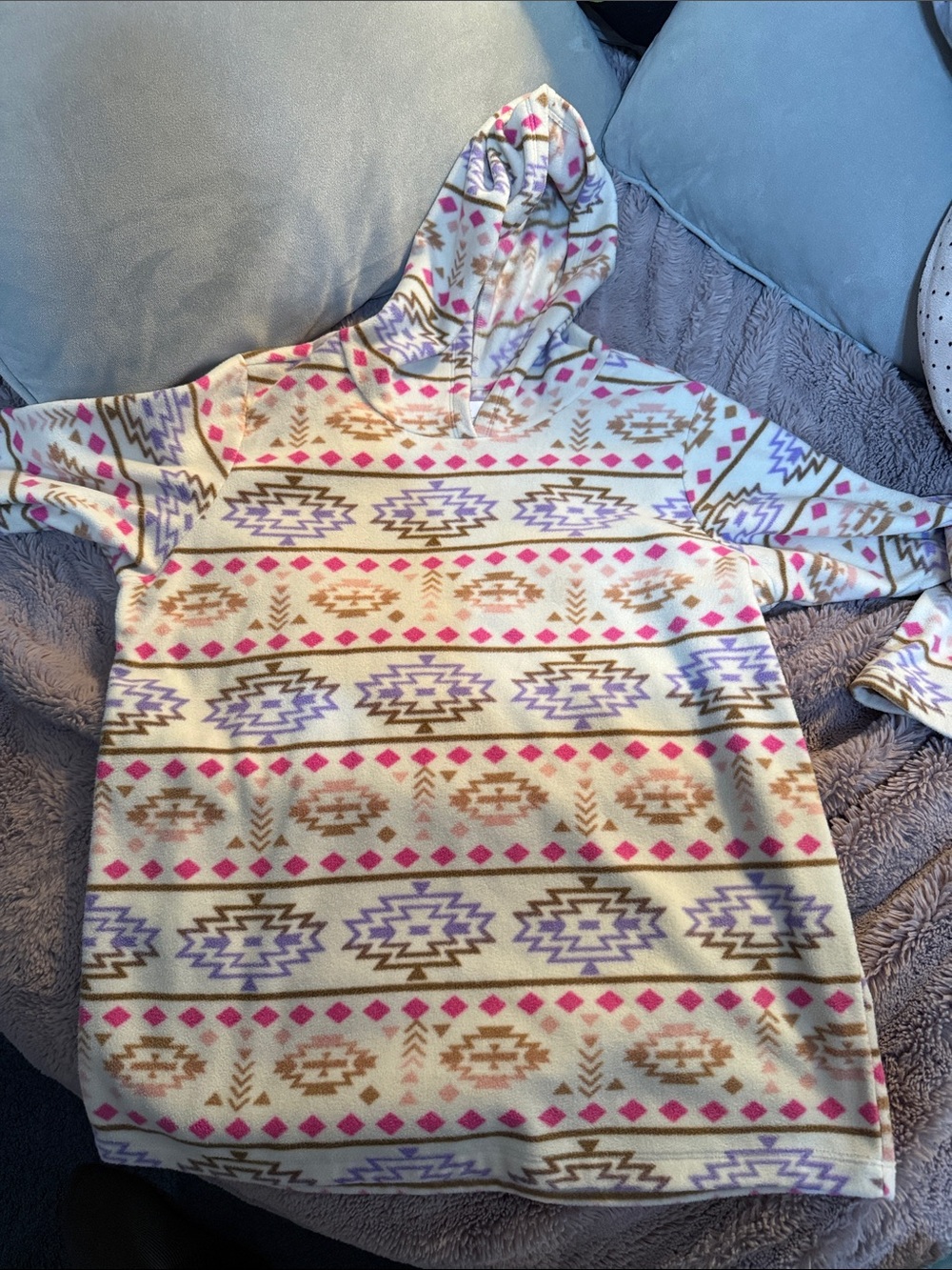 Children’s Place Girls Cream Aztec-Print Fleece Hooded Sweater